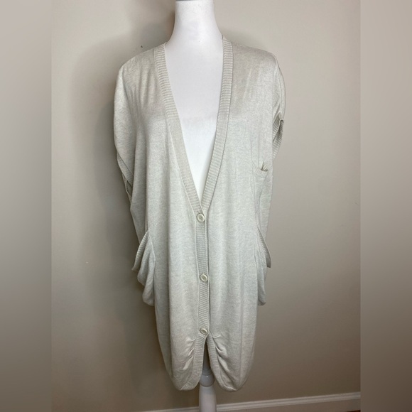 Alice + Olivia Oversized Slouchy Long Gray Sleeveless Button-Up Cardigan XL - Picture 2 of 7